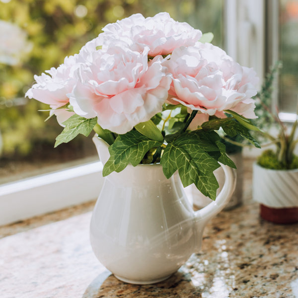 One Allium Way Peonies Centerpiece in Vase & Reviews | Wayfair